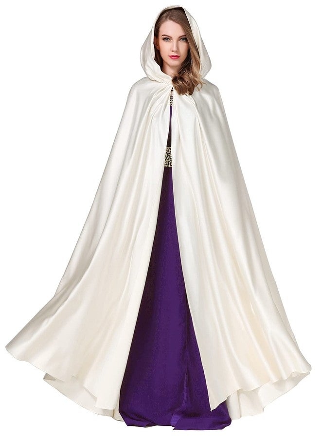 BEAUTELICATE Women's Wedding Hooded Cape Bridal Cloak Poncho Full Length Light Ivory - Image 1